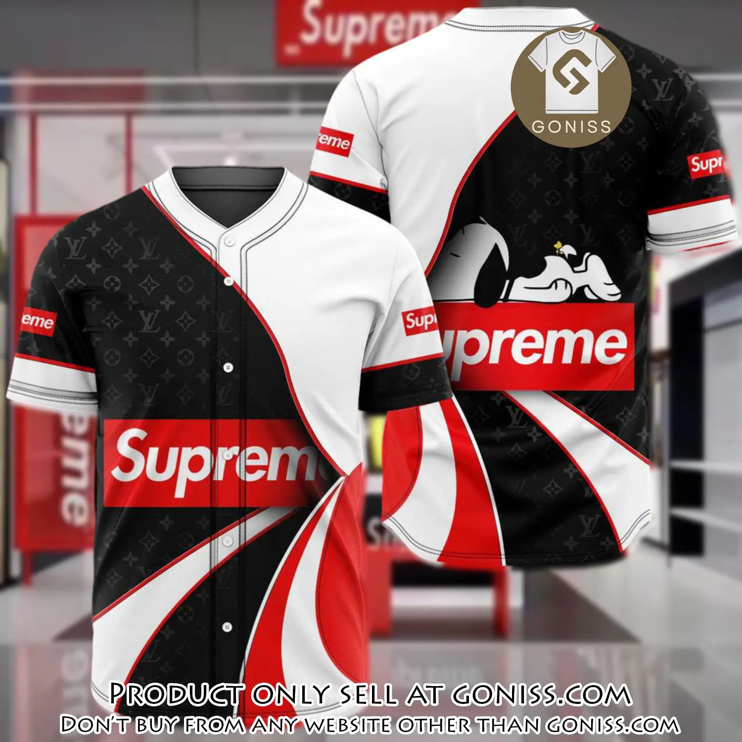 Supreme black white baseball jersey shirt luxury bjs1241 gn5230832